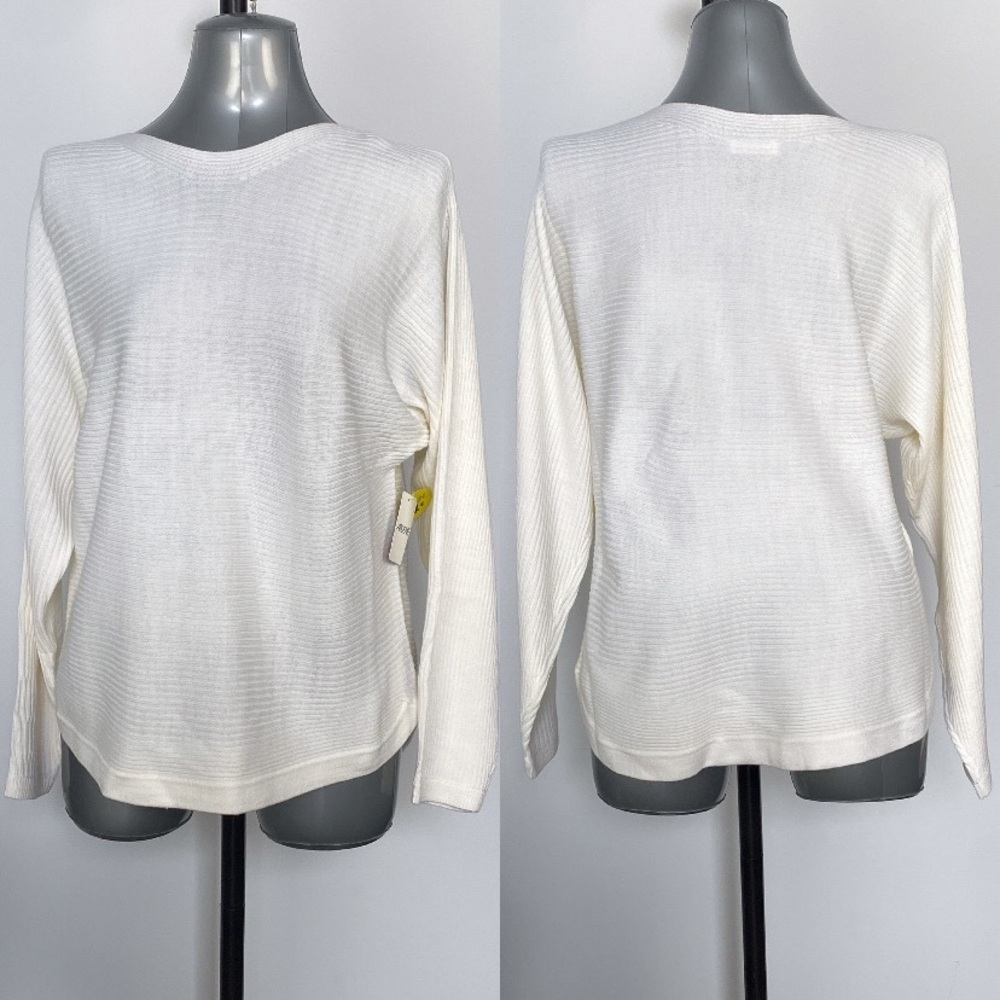 2/$25 NWT White boat neck ribbed long sleeve formal office sweater size Medium